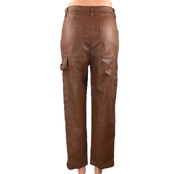 Aritzia Wilfred Free Women's Brown Faux Leather Vegan Carpenter Trousers Pants 2 - Picture 3 of 5